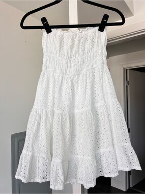 C'Isa White Cotton Poplin Strapless Mini Dress- XS/S- 100% Cotton
